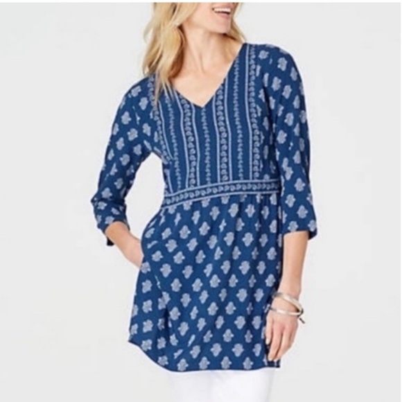 J. Jill Tops - J. Jill Seaside Woodblock Printed Tunic Blouse